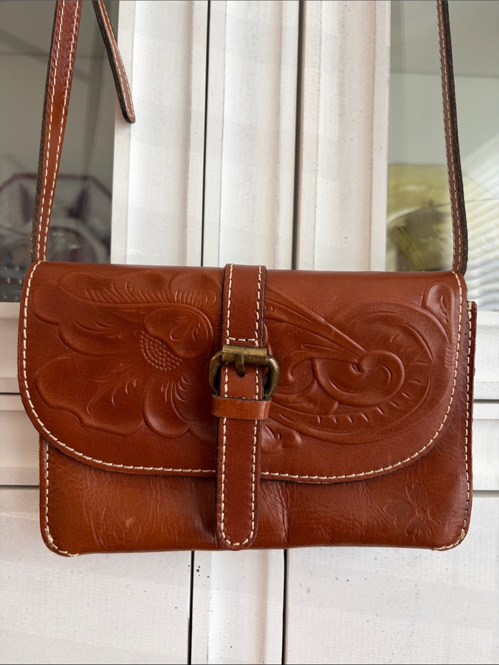 Patricia Nash Women's Embossed Leather Crossbody Bag in Brown